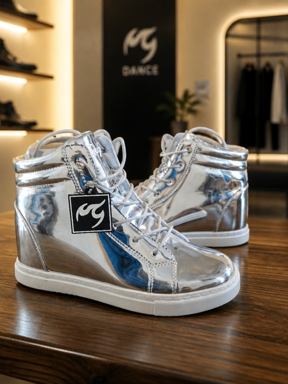 Fuego Unisex Silver Dance High Top Sneakers Size Mens 6.5 Women's 7.5